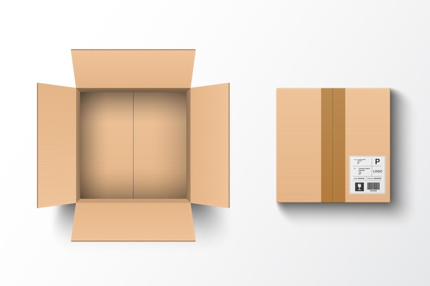 Caixa de cartão vazia aberta e fechada Isolada em ilustração vetorial de fundo branco