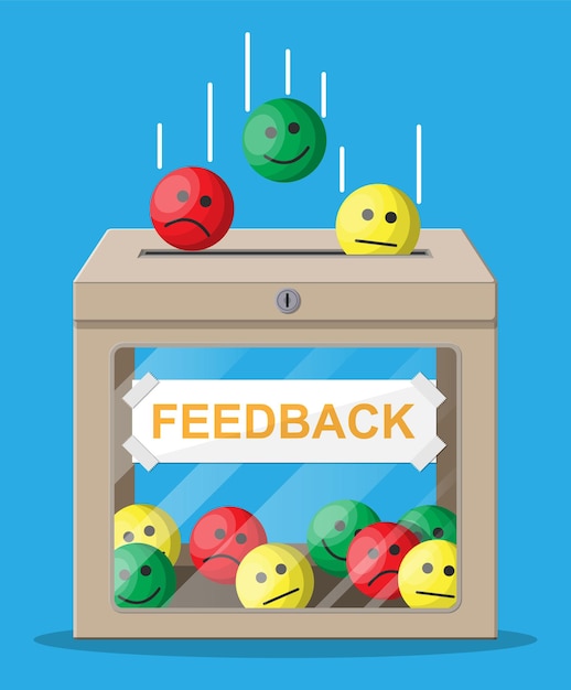 Caixa de classificação. Comentários sorrisos rostos. Testemunhos, avaliação, feedback