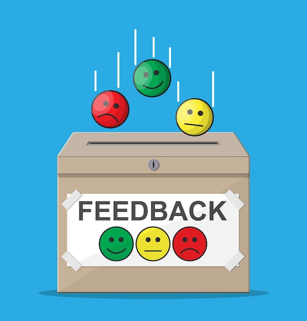 Caixa de classificação. Comentários sorrisos rostos. Testemunhos, classificação, feedback, pesquisa, qualidade e revisão.