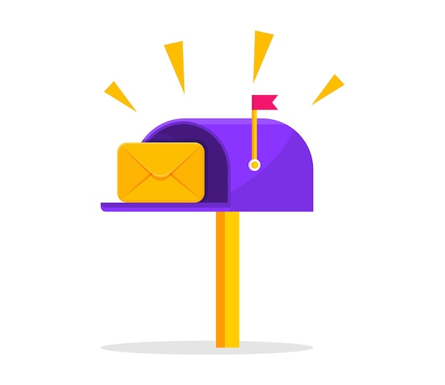 Caixa de correio com envelope caixa de correio aberta com correspondência dentro em estilo plano