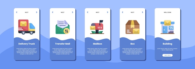 Caixa de correio e edifício de transferência de caminhão de entrega de tela de aplicativo móvel