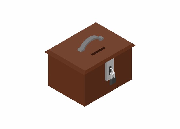 Caixa de doação de madeira Ilustração plana simples em vista isométrica