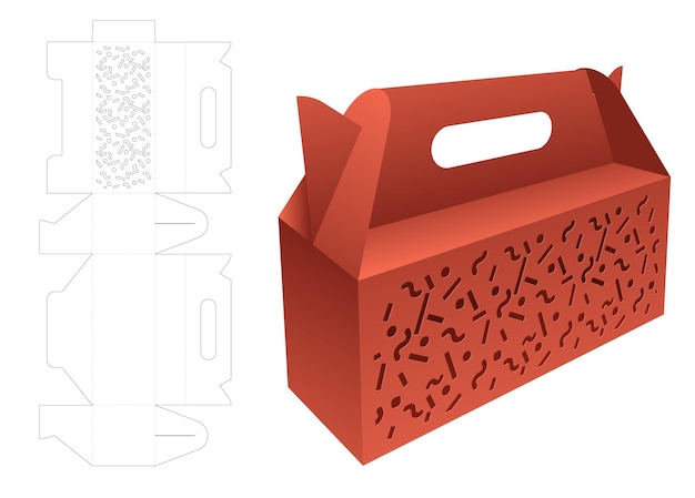 Vetor caixa de embalagem com modelo de corte e vinco de padrão memphis estampado e maquete 3d