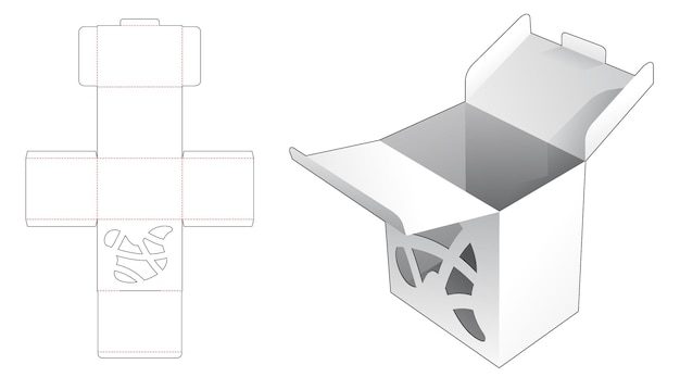 Caixa de embalagem de 2 flips e ponto bloqueado com modelo de corte e vinco de janela abstrata