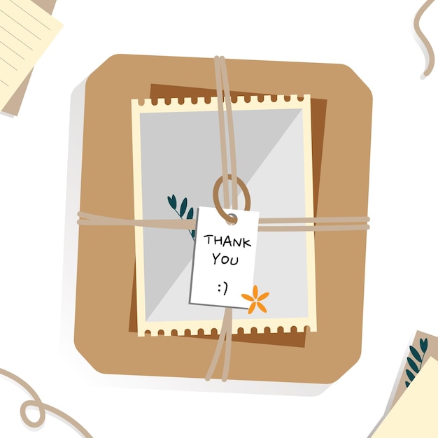Vetor caixa de embalagem de papel com vetor de etiqueta de agradecimento