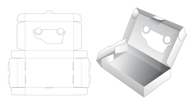 Caixa de embalagem dobrável com janela em formato de carro e molde recortado