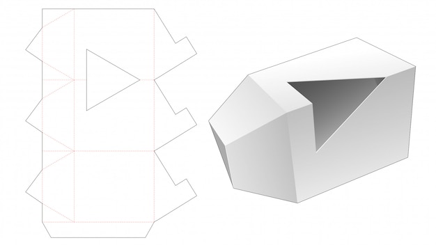 Caixa de embalagem triangular com modelo de janela cortada em triângulo