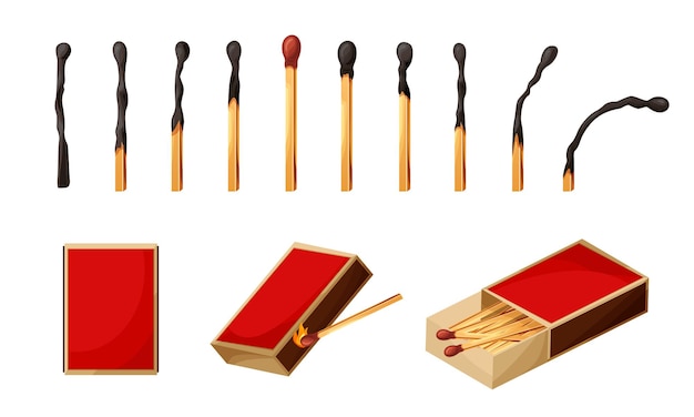 Palito De Fósforo Queimado Com Fogo. Conjunto De Fósforos Com Paletas De  Sulfurecimento Que Vão Da Ignição à Extinção. Desenho Ani Ilustração do  Vetor - Ilustração de pequeno, flama: 247943602