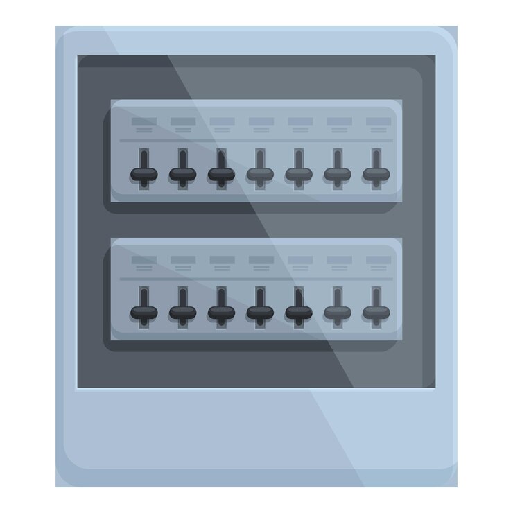 Vetor caixa de fusíveis elétricos moderna que controla a fonte de alimentação com interruptores de segurança