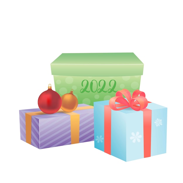Caixa de ilustração vetorial com presente de Natal ou feliz ano novo de 2022.