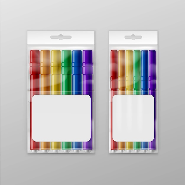 Caixa de marcadores coloridos de canetas com ponta de feltro isolados