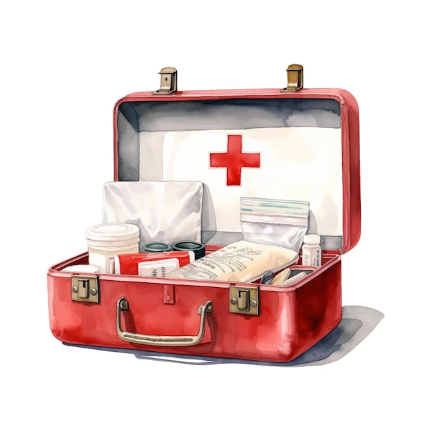 Vetor caixa de medicamentos médicos em aquarela sobre fundo branco