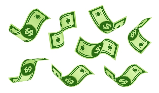 Caixa de notas de dinheiro voando bilhetes de dólar desenhados