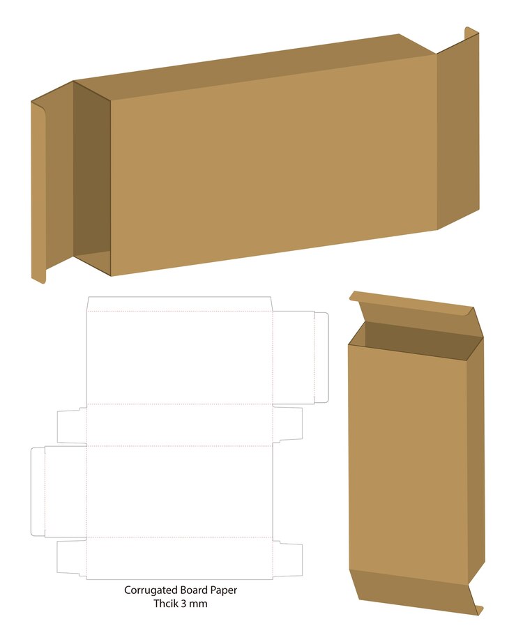 Vetor caixa de pacote de papelão ondulado cortado