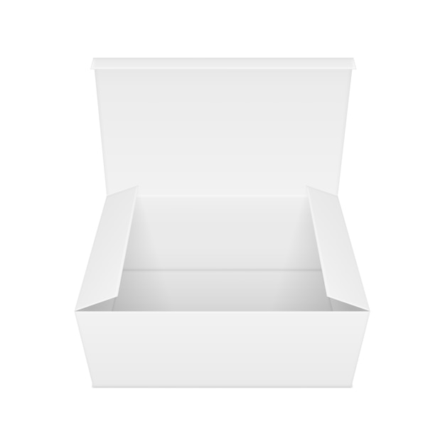 Vetor caixa de papel retangular aberta em branco.