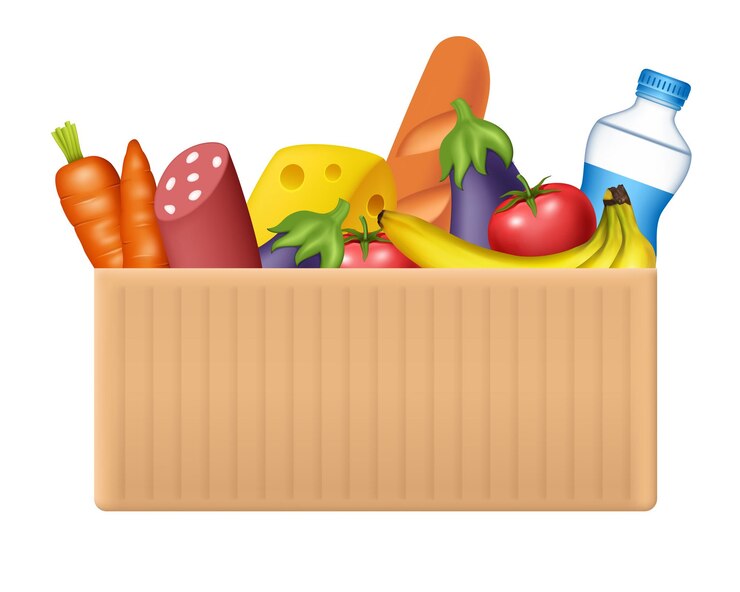 Vetor caixa de papelão com alimentos clipart vetorial isolado em fundo branco