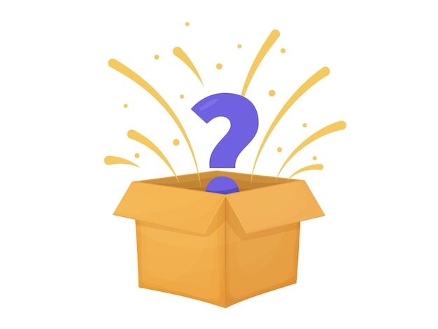 Caixa de papelão do concurso misterioso com a pergunta ícone da pergunta do presente da caixa misteriosa