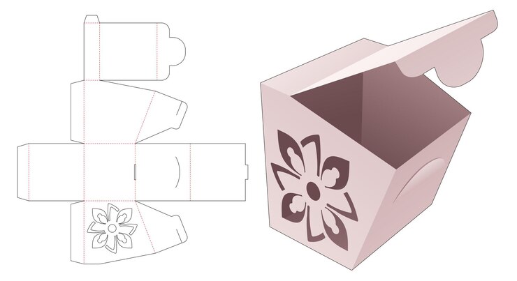 Vetor caixa de papelão flip com mandala steciled e modelo de corte de ponto bloqueado