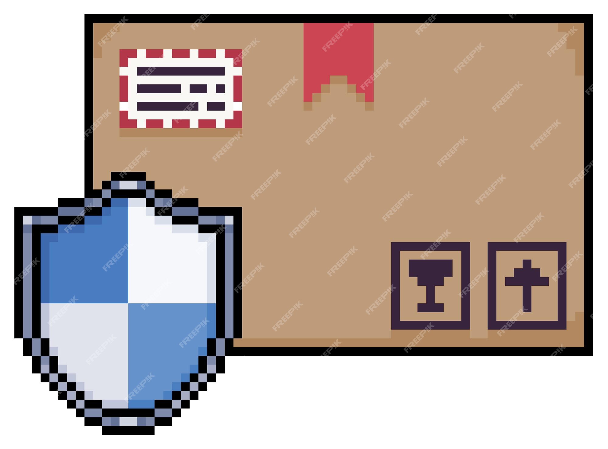 Caixa de pedidos de pixel art com escudo. ordem segura, ícone