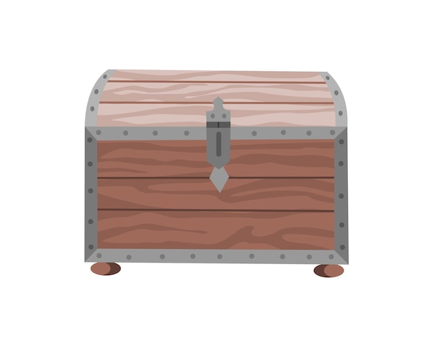 Caixa de peito caixa de tesouro antigo ou recipiente de madeira fechado pirata cofre de ícone de desenho vetorial isolado no fundo branco