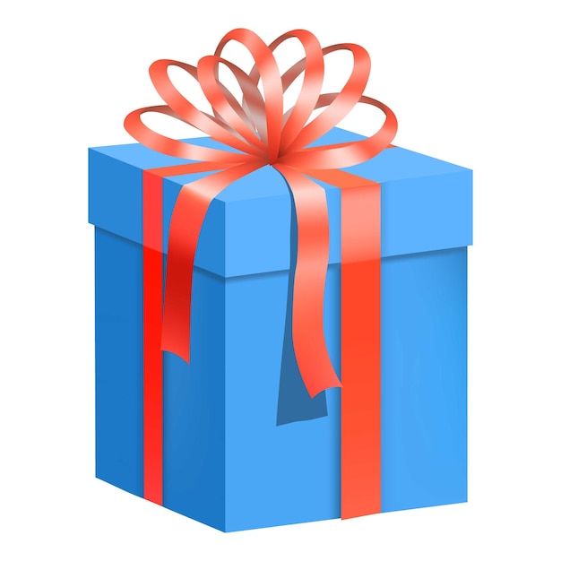 Vetor caixa de presente azul com ícone de fita vermelha. ilustração plana da caixa de presente azul com ícone vetorial de fita vermelha para web