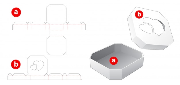 Caixa de presente chanfrada com janela de corações modelo cortado