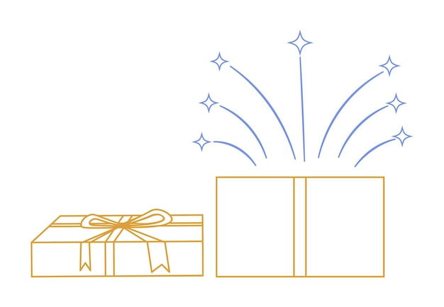 Caixa de presente e fogos de artifício abertos do ícone