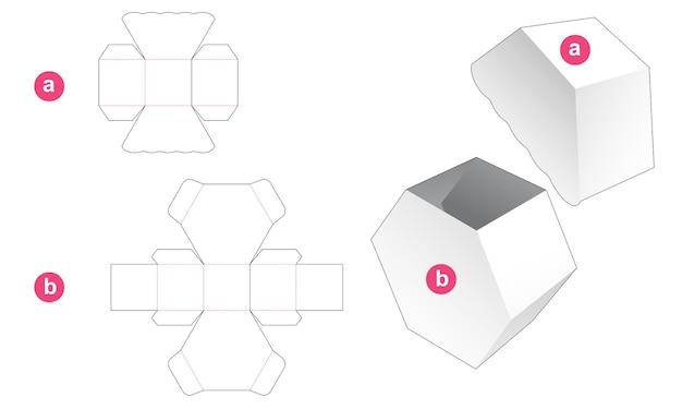 Caixa de presente hexagonal e modelo recortado de tampa