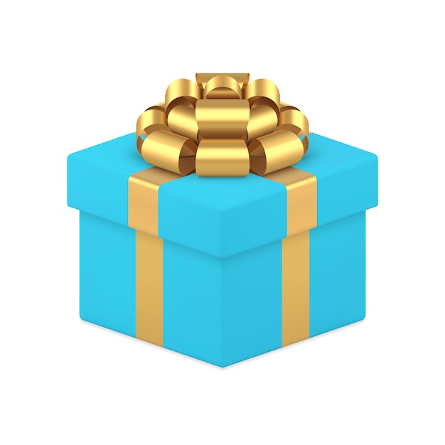 Caixa de presente quadrada embrulhada bonita e cara com fita de arco dourado ilustração em vetor 3d