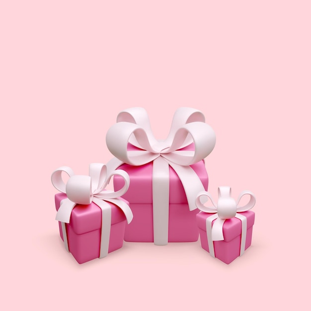 Caixa de presente rosa. Cartão de Natal. Caixas de presente para o dia da mãe ou da mulher. Ilustração vetorial