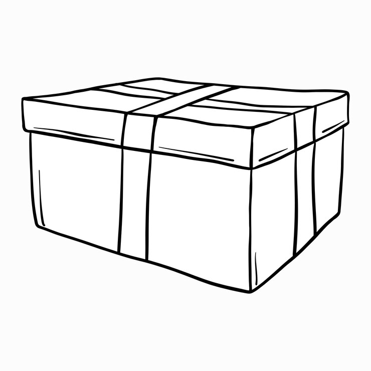 Vetor caixa de presente vetorial de natal preta e branca caixa com uma ilustração de presente pintada com tinta preta esboço desenhado à mão em estilo de arte de linha contorno gráfico embalado presentes festivos para decoração cartão de saudação
