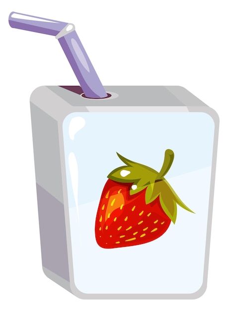 Caixa de suco de morango com ícone de bebida de desenho animado de palha