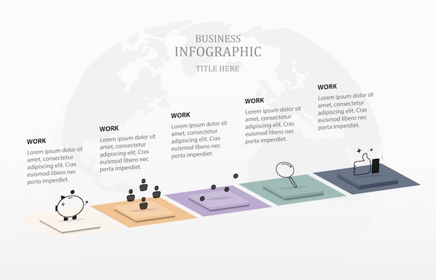 Caixa e ícones de infographic cinco para o negócio concept.5 elementos coloridos para o vetor 10.