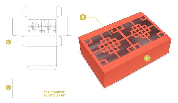 Caixa e janela chinesa com modelo de corte e vinco de folha de plástico transparente