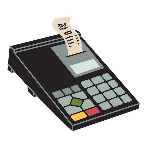 Caixa registradora com tela sensível ao toque Terminal para leitura de cartão e emissão de recibo de compra Compras Pagamento sem contato online e conceito financeiro Estilo simples em ilustração vetorial isolado