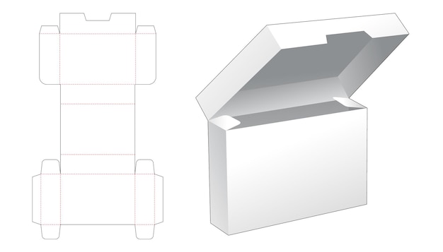 Vetor caixa retangular com molde recortado para tampa articulada