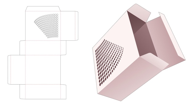 Caixa retangular de papelão com molde recortado de pontos de meio-tom estampado