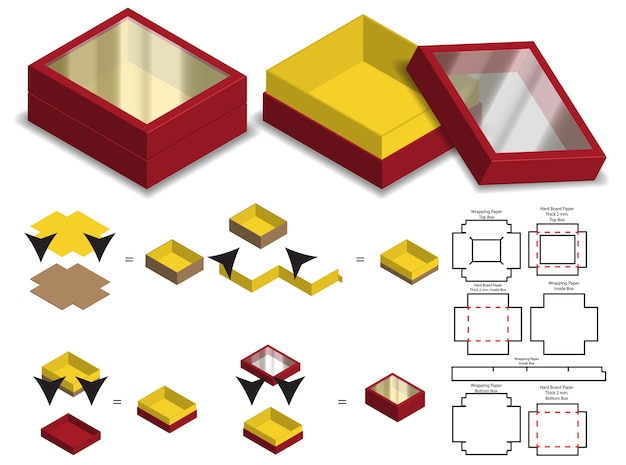 Caixa rígida papel caixa rígida 3d maquete com dieline