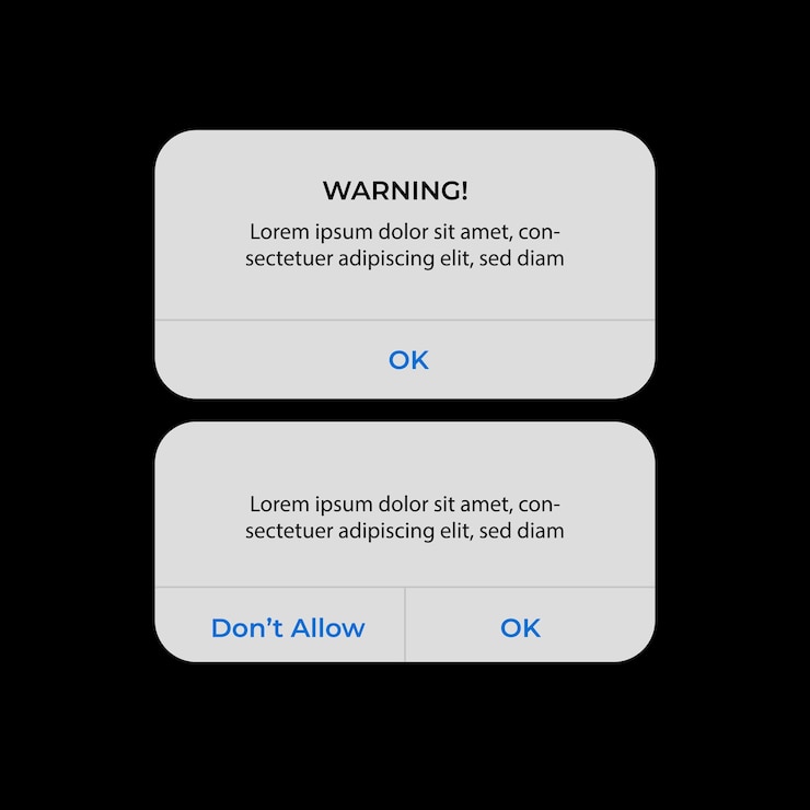Vetor caixas de notificação de telefone modelo de aviso de smartphone ou interface de mensagem ilustração em vetor