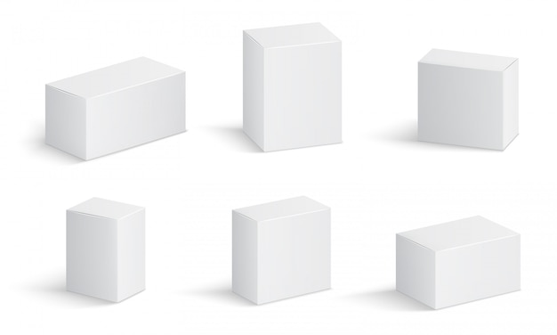 Caixas de papelão brancas. Pacote de medicamento em branco em tamanhos diferentes. Caixa quadrada de produtos médicos 3d