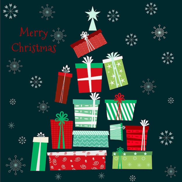 Caixas de presente de Natal e feliz ano novo. ilustração vetorial
