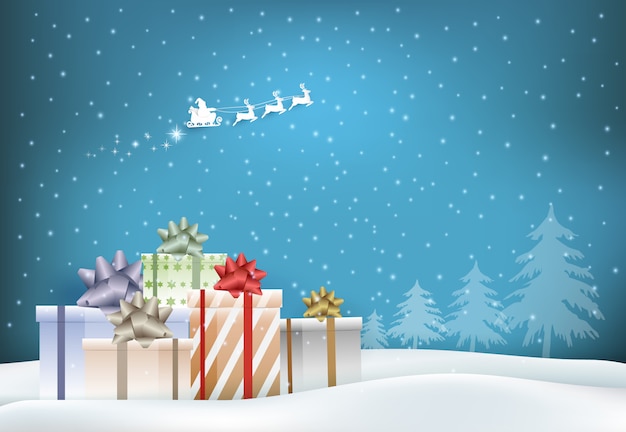 Caixas de presente e cartão de Papai Noel