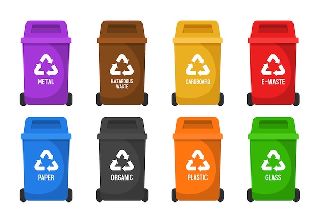 Caixas de reciclagem Containers para diferentes tipos de lixo Containers de diferentes cores