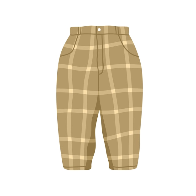 Calça infantil com estampa xadrez. calça infantil de verão. vestindo moda, roupas infantis modernas e modernas. vestuário infantil. ilustração em vetor plana isolada no fundo branco.