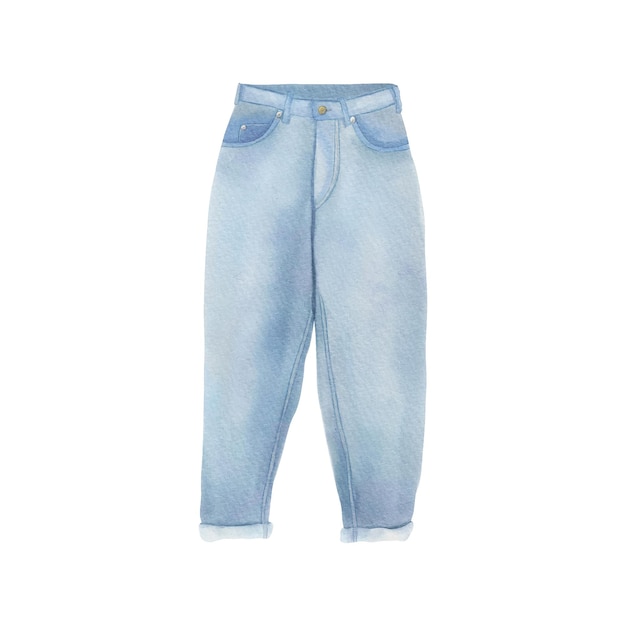 Calça jeans azul da moda em aquarela para clima frio