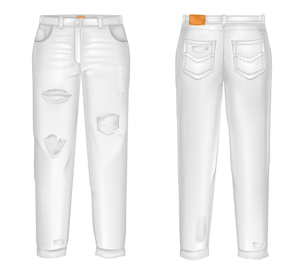calça jeans branca realista com rasgos, lacunas.