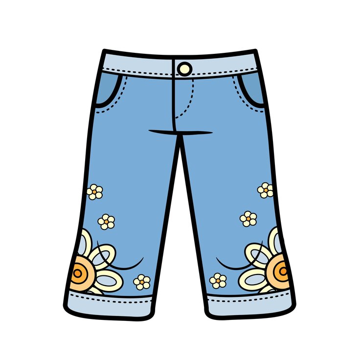 Vetor calça jeans logo abaixo da variação de cor do joelho para colorir em um fundo branco