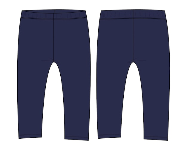 Vetor calça leggings calças de desenho técnico de moda técnica vetor modelo de cor da marinha para crianças