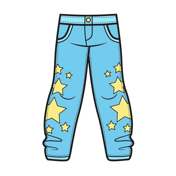 Vetor calça skinny com variação de cor de apliques de estrela para colorir em um fundo branco