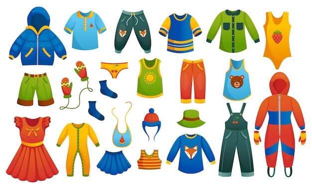 Calças de jaqueta de vestido plana infantil vetorial e pijama pequeno ícone